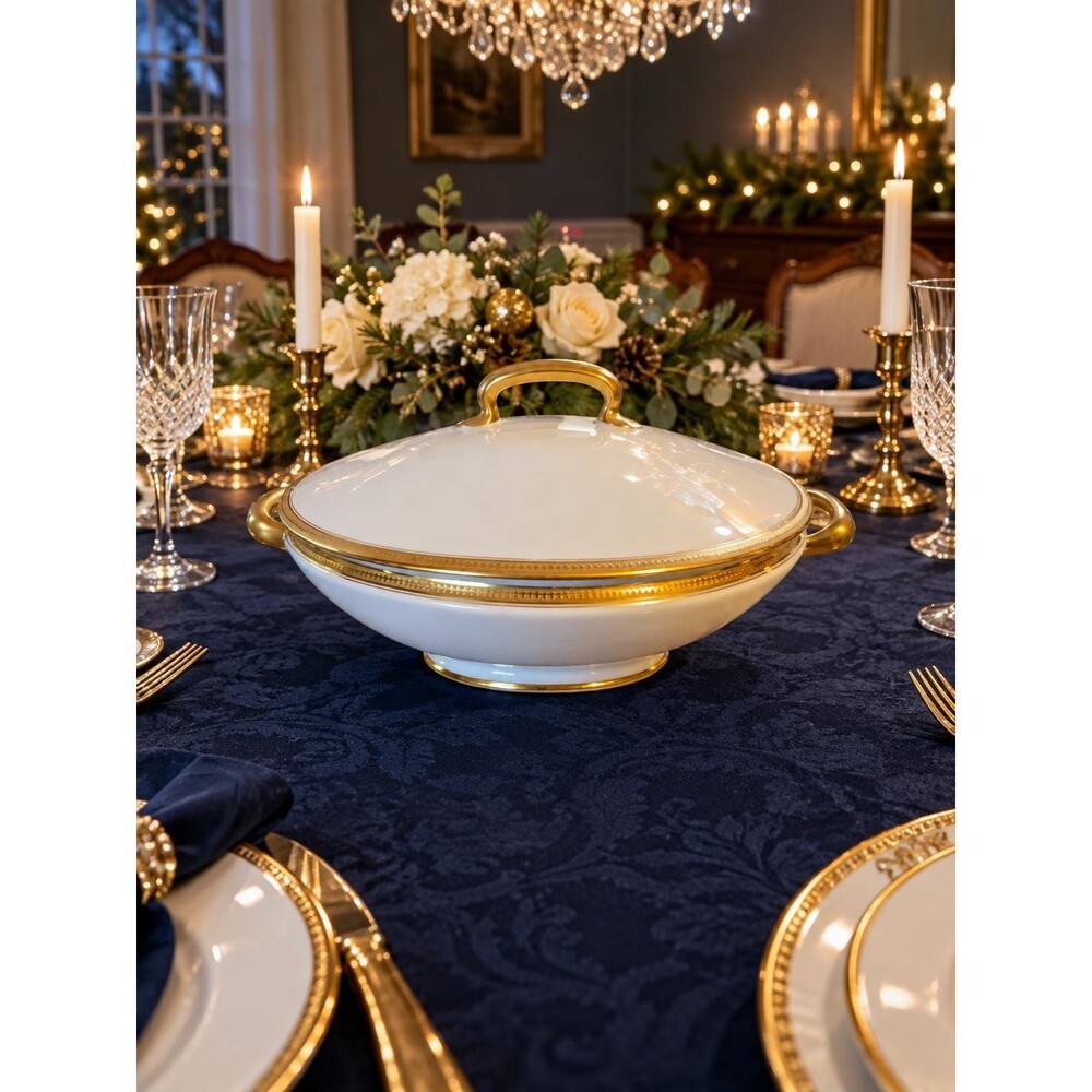 Vintage GDA Limoges France Covered Serving Bowl Gold Trim 9" 1930s–40s
